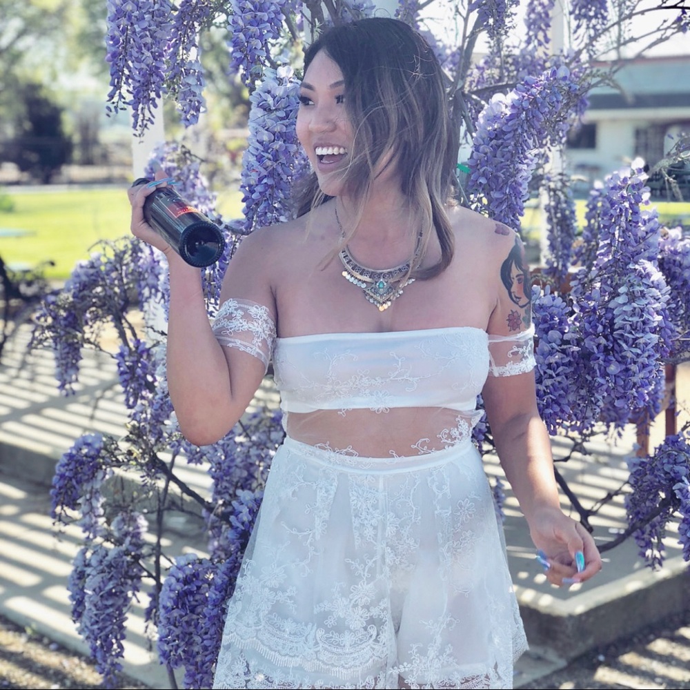 Lucy in the Sky White Lace Tie-Back Romper
